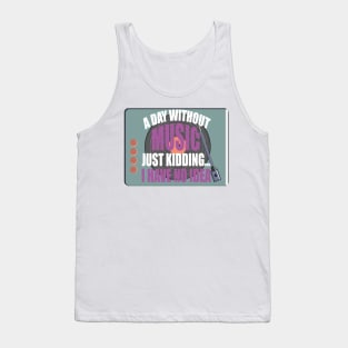 Life without music, turntable illustration with phrase Tank Top